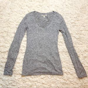Express One Eleven Gray V-Neck Long Sleeve